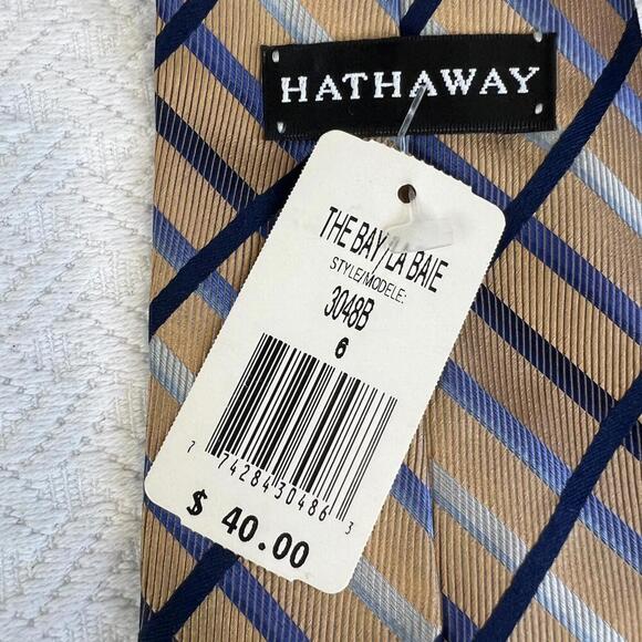 Brand New Hathaway 100% Silk The Bay Brown Blue Men's Neck Tie 80s Retro Office - Picture 6 of 8
